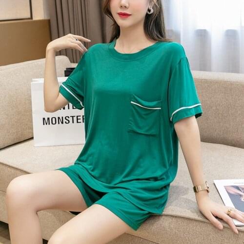 Pocket Pajamas Shorts Set Womens 95% Cotton Sleepwear Casual Comfort Pijamas Mujer New Summer Loose Cool Pyjamas Soft Home Suit