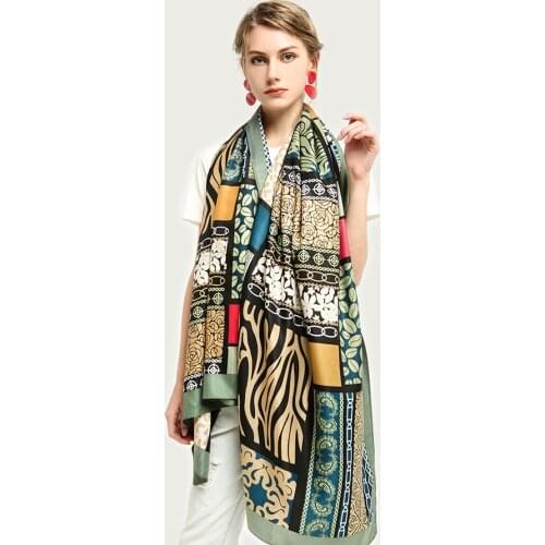 2021 New Summer Luxury Print Shawl Scarf Women Large Silk Neck Scarf Soft Foulard [5014]