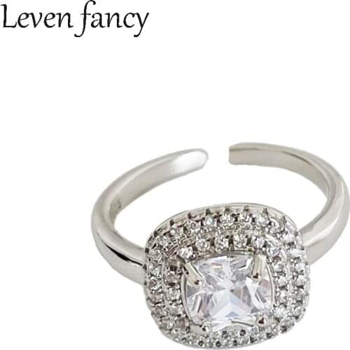 Fashion Brilliant Rings Square Cushion Cut Zircon Diamond Stone 925 Sterling Silver Engagement Wedding Band Ring for Women