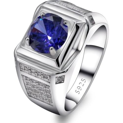 100% 925 Sterling Silver Round Blue Cubic Zircon Luxury Rings Anniversary Engagement Jewelry For Women Men Wedding Band Rings