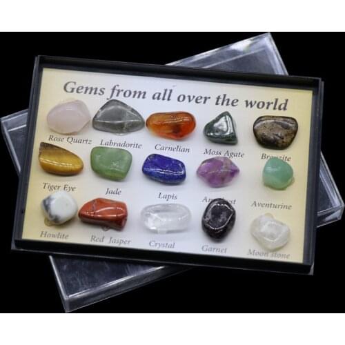 15pcs/set Polished Raw Original Energy Jewelry Natural Gems Stone Jaspers Quartz Beads Reiki Healing Chakra Display Stone Beads