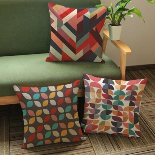 18 inches Reserved Geometrics Colorful Throw Pillows Cover Strips Leaf Cotton Linen Decorative Pillow Cushion Covers
