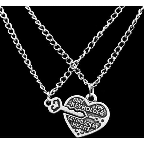 2PC Key Lock Love Black Heart Pendant Necklace Statement Jewelry Couple Friends Lover Family Party Gifts Women Men Choker Bijoux