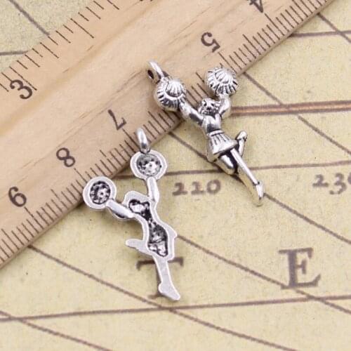 25pcs Charms Cheer Girl Cheerleader 29x14mm Antique Bronze Silver Color Pendants Making DIY Handmade Tibetan Finding Jewelry
