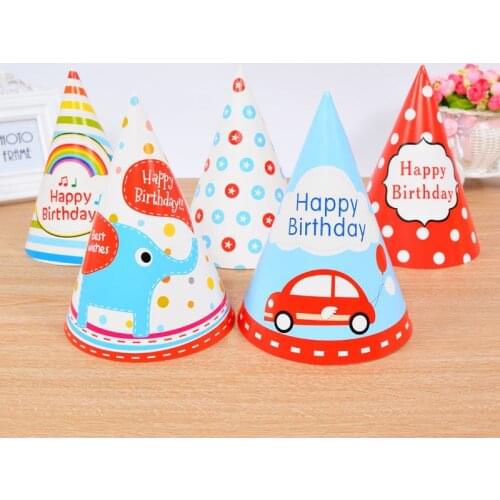 5pcs Cute Korean Style Cartoon DIY Paper Celebration Party Hat Birthday Cap Children Kids Birthday Party Decor Photograph Items