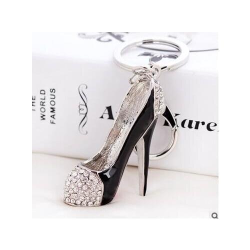 50pcs/lot fede fast woman fashion high heel keychain lady rhinestone shoes key ring