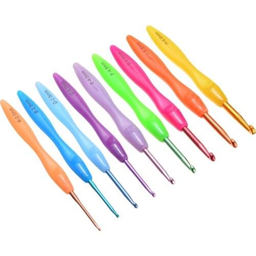 9PCS/SET DIY Aluminium Crochet Hooks 2/2.5/3/3.5/4/4.5/5/5.5/6 mm Kit Smooth Needle Plastic Handle Sweater Knit Weave