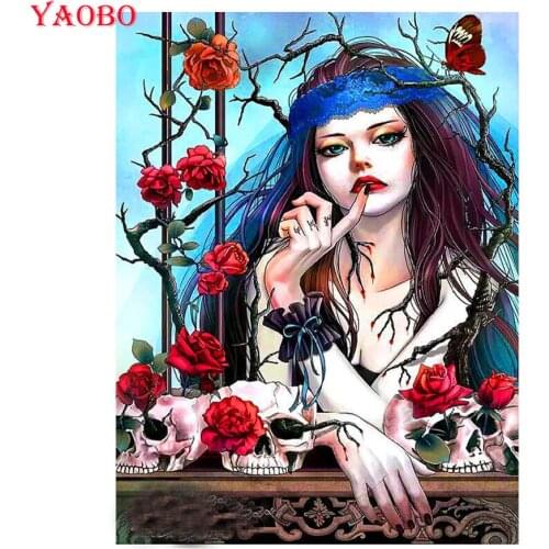 New product 5d diy diamond painting full round square halloween skull rose woman diamond embroidery mosaic beads cross stitch