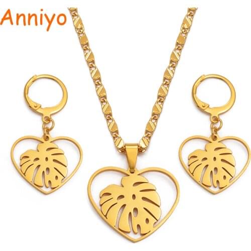 Anniyo Heart Plantain Leaves Necklaces Earrings Jewellery sets Gold Color Kiribati Hawaii Pohnpei Guam Tropical Plants #116421