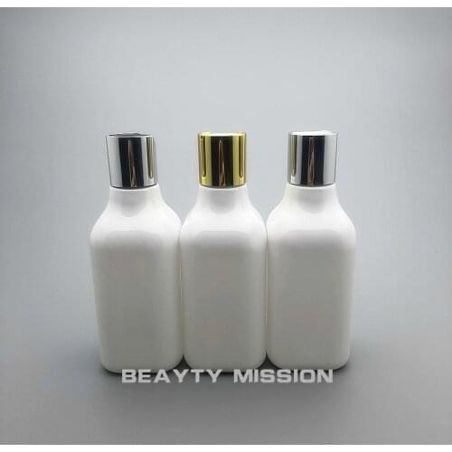 200ML 24pcs White Square Plastic Bottle With Gold/Silver Disc Top Cap,Shampoo/Lotion Packaging Bottle, Empty Cosmetic Container