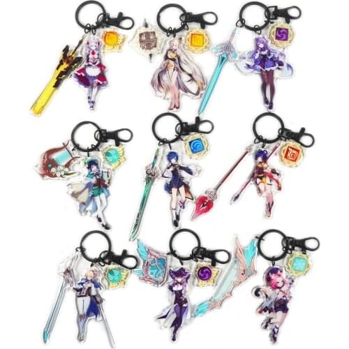 New Style Genshin Impact Figure Keychians Pendant Diluc Xiao Weapon Gods Eye Accessory Key Chain Delicate Craft Key Ring Gift