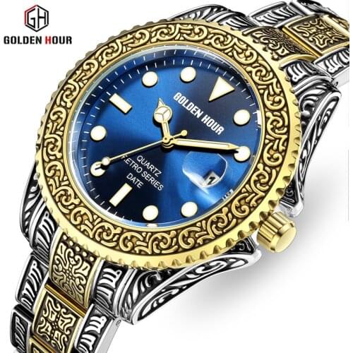 Men Watch GOLDENHOUR Fashion Luxury Mens Analog Quartz Watches Stainless Steel Waterproof Date Wrist Watch Relogio Masculino