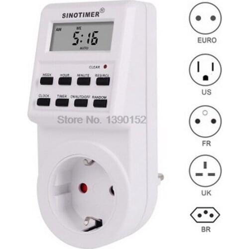 DHL 50pcs practical EU/US/UK/FR Plug Switch Socket Plug-in Programmable Timer Switch Socket with Clock Summer Time