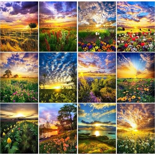 DOHAWIZS 5D DIY Diamond Painting Sunset Scenery Cross Stitch Kits Diamond Mosaic Clouds Landscape Rhinestone Handmade Hobby Gift