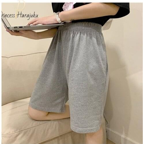 Elasticity Shorts Solid Color Casual Harajuku Simple Women Loose Sport Summer Running Biker Shorts Korean Lovely Girls Short Ins