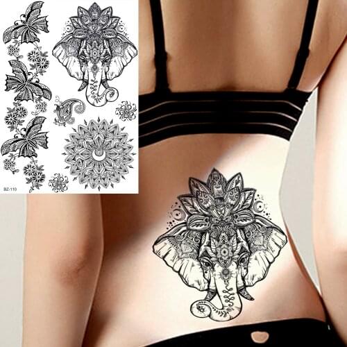 FANRUI Mehndi Ganesha Elephant Temporary Tattoos Sticker Rattan Fake Tatoos Sexy Art Custom Tattoo For Women Mandala Flower
