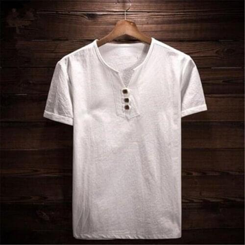 2020 New Fashion Cotton Linen Man Tops Summer White T-Shirt Social Gentleman Shirts Casual Male Clothes Plus Size 5XL/7XL Black
