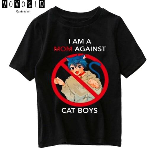 I Am A Mom Against Cat Boy Cute Cartoon Sweet Girls Japanese Streetwear T-shirt Chlidren Summer Top Baby T Shirt Cartoon Shirt
