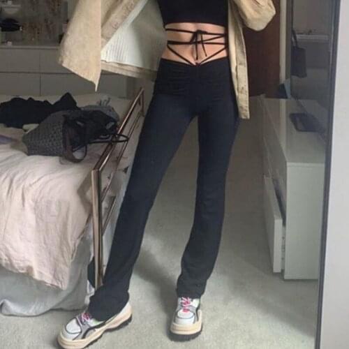 Harajuku High Waist Hin Thin Bandage Straight Pants Female High Quality Activity Trousers Kpop Street Leisure Party Pants