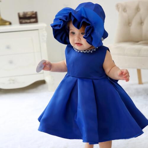 IYEAL Baby Girls Dresses Toddler Newborn Bowknot Christening Baptism Dress Infant Flower Girls Wedding Dresses Blue Pink Color