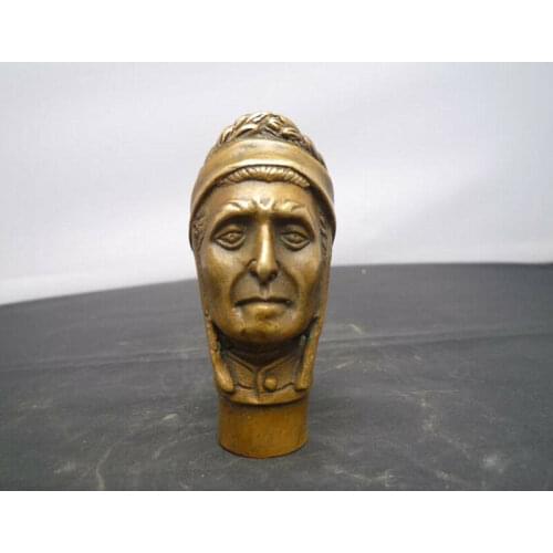 Chinese Old Bronze Hand Carved Indian Man Head Statue Walking Stick Head