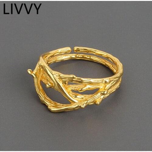 LIVVY Silver Color Multilayer Irregular Texture Cross Rings For Women New Trendy Creative Personality Jewelry Gifts