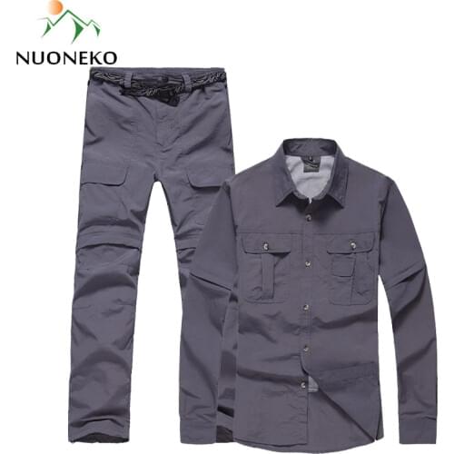 New Men Quick Dry Removable Breathable Hiking Shirts/ Pants Summer Sun UV Protection Sportswear Suits Outdoor Clothing Set ST02