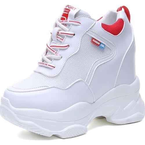 Fashion Spring Autumn High Platform Sneakers Women Thick Sole Shoes 10CM Heels Wedge Sneakers Woman Breathable Mesh Casual Shoes