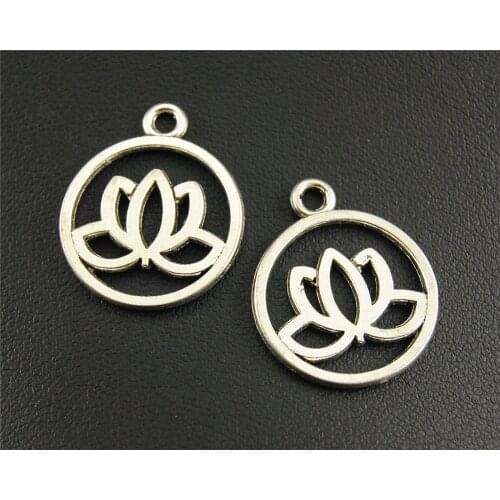 30 pcs Silver Color round Lotus Flower Charms Connectors For Jewelry Finding 20x24mm A1201