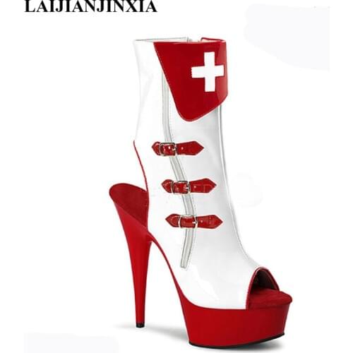 LAIJIANJINXIA New Sexy Spring Women Night Club Party 15cm High Heel Platform Pole Dancing Shoes Ankle Boots Dance Shoes