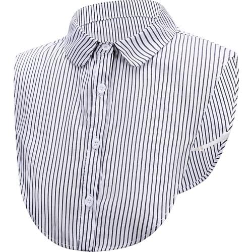 Linbaiway Women Stripes Detachable Lapel Fake Collar Female Formal Button Down False Collar Removable Half Shirt Blouse Decor