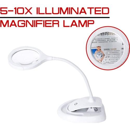 Illuminated Magnifier Lamp LED Foldable Magnifier 5-10X Reading Handheld Magnifying Glass Lens Loupe With 15 LED Lights