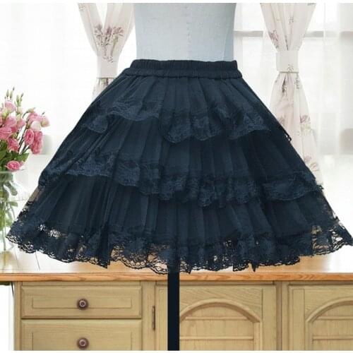 Cute Layer Crinoline Lace Skirt Lolita Petticoat Short Underskirt Women Hoopless Skirt Costume Organza Tutu Bouffant For Girls