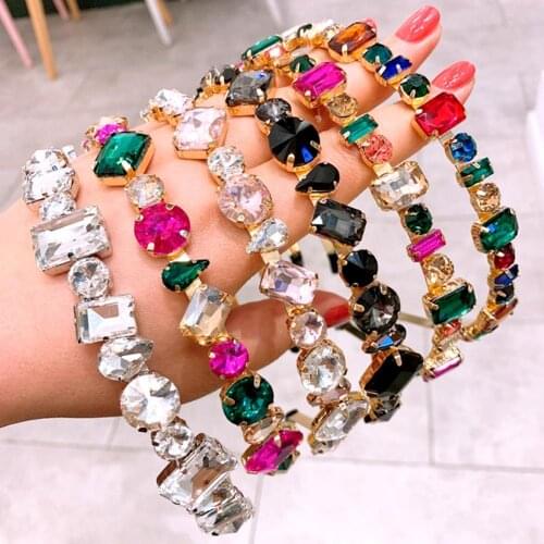 Fashion Women Multicolor Rhinestone Inlaid Hair Hoop Headwear Headband Accessory