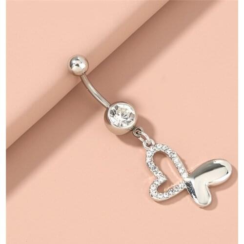 Fashion Butterfly Pendant Stainless Steel Natural Color Navel Nail Inlaid With Zircon Woman Personality All-Match Jewelry Gift