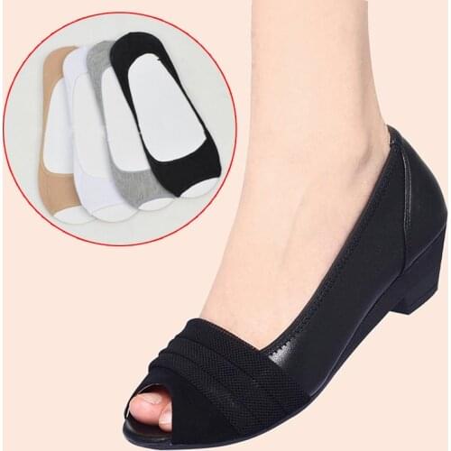 Sandals Casual Invisible Silicone Non-slip Fish Mouth Sock Slippers Summer Solid Cotton Thin Open Toe Boat Socks For Women Girl