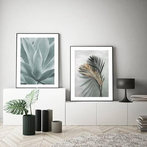 Nordic Watercolour Leaves Posters and Prints Gold Green Plants Canvas Painting Wall Art Pictures Livingroom Modern Home Decor