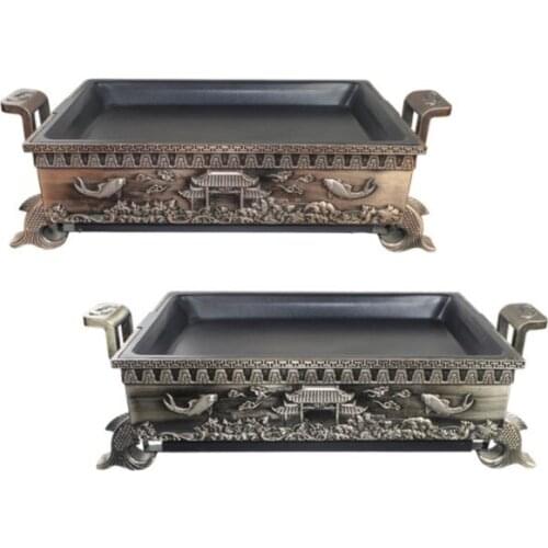 Imitation bronze charcoal barbecue grills table BBQ rectangular grilled fish stove Retro oven commercial home non-stick baking p