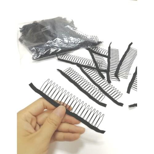 10pcs Long wig comb with 20 teeth Black wire clips hair full lace wig combs snap cap hairpiece accessories styling tools