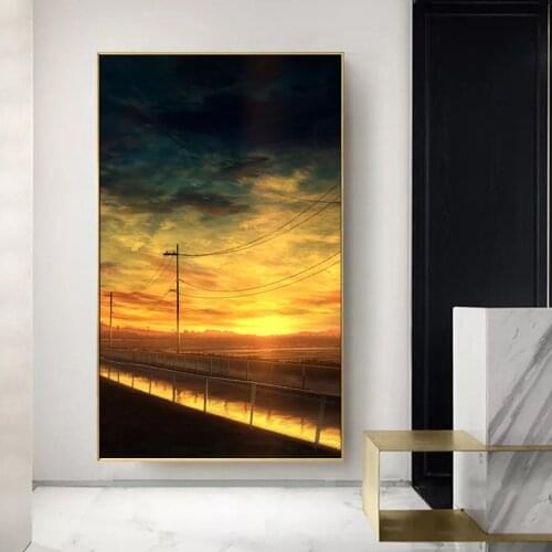 Paint by number art Hand drawn illustration landscape dusk sky rosy clouds home corridor decorative painting