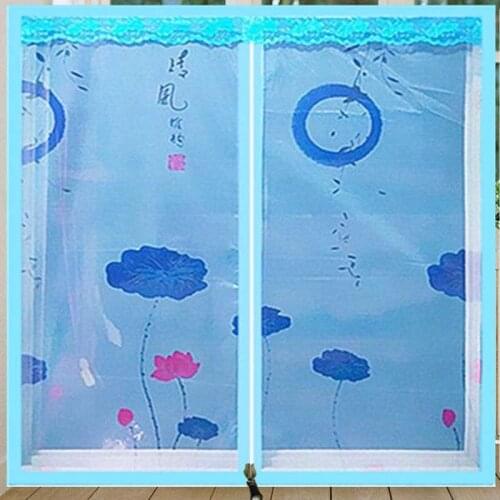 Blue Lotus Pond Moonlight Door Window Zipper Opening Mesh Bedroom Kitchen Bathroom Screen Yarn Fly Anti-Mosquito Net Curtain