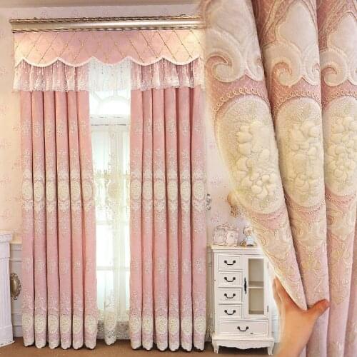 New Luxury Chenille Embroidered Curtains Finished Custom for Living Room High Quality Pink Blue Curtains for Bedroom Girls Room