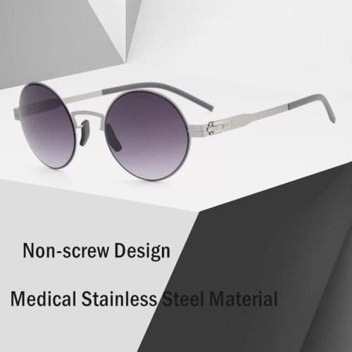 2021 German Brand Design Sunglasses Men Polarized Retro Round Non-Screw Medical Stainless Steel Sun Glasses Frame Super Light