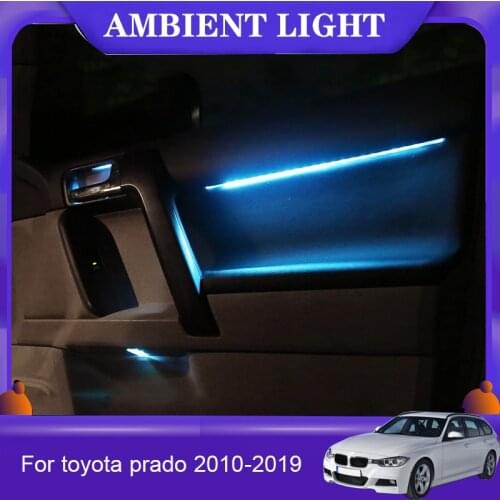 Four Interior Doors Panel LED Decorative Trims Lights With Blue white Orange 3 Colors Atmosphere Lights For Toyota Prado 10-19