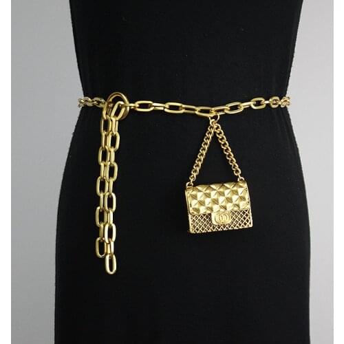 Vintage Gold metal Waist Belt With Coin Earphone Coin Bag Long Adjustable Waistband Mini Metal Wiast Packs Link Waistband 2021