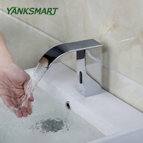 YANKSMART Automatic hands free Waterfall Bathroom Sink Faucet Chrome Hot And Cold Mixer Tap Sensor Faucets