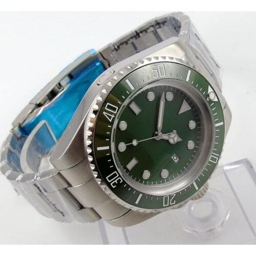 Japan MIYOTA Automatic Male Wristwatch Ceramic Bezel Insert Date 44mm green Sterile Dial Luminous Deployment