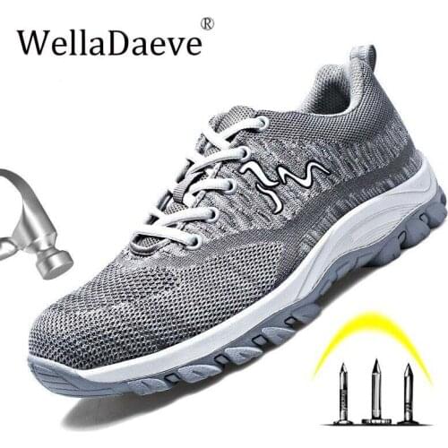 Work Boots Men Women Steel Toe Safety Shoes Mesh Breathable Construction Protective Footwear Puncture Proof Casual Work Sneakers