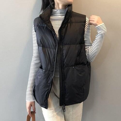 2021 Autumn Duck Down Vest Women Ultra Light Oversize Waistcoat Winter Casual Short Pocket Jacket Slim Parkas