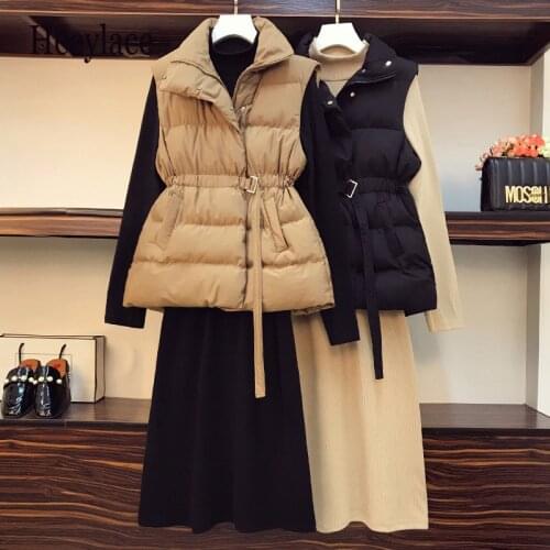 Vest Women Coat Turtleneck Sweater Dresses Oversize Autumn Winter Long Sleeve Basic Jacket Warm Two Piece Suit 4XL Chaleco Mujer